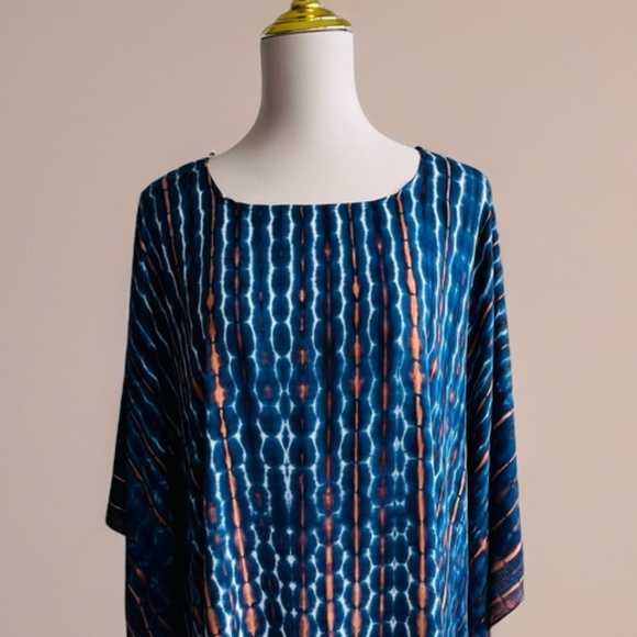 0105/ Dark Blue Navy Tie Dye Poncho, Oversized Top - Picture 4 of 8
